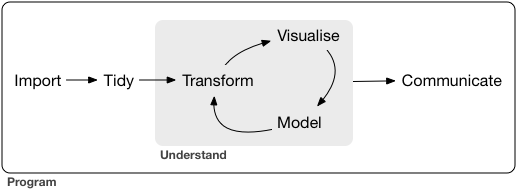 typical data science project model (Grolemund and Wickham, 2018)